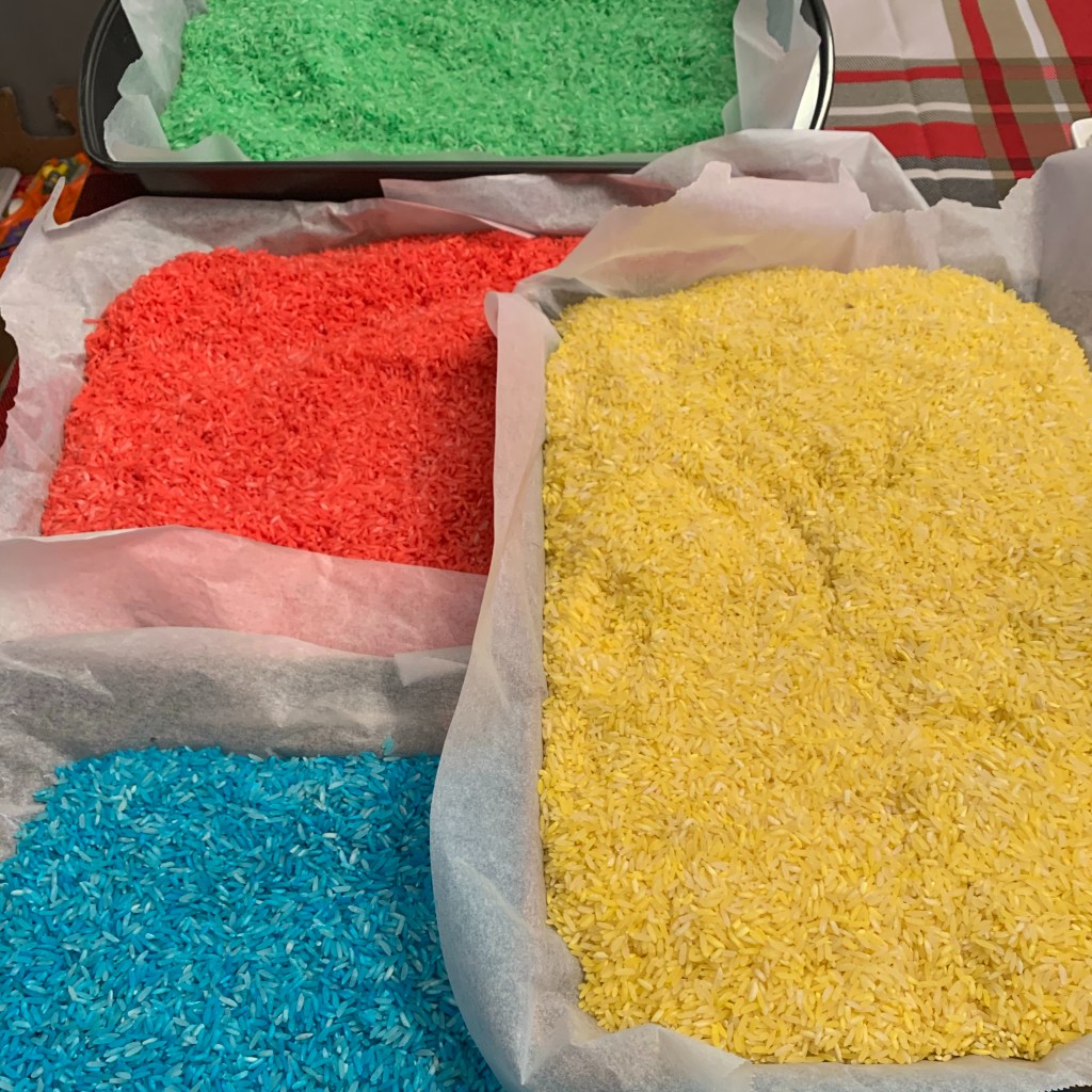 Sensory bin coloured&nbsp;rice
